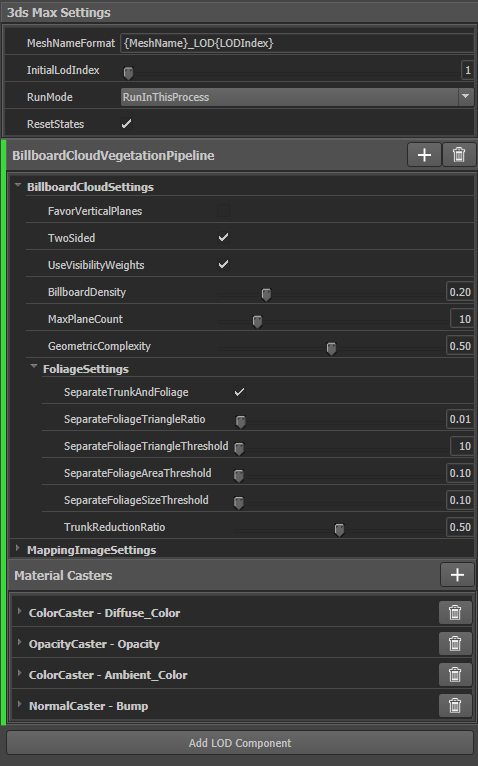 Foilage settings in 3ds Max