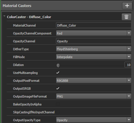 Diffuse color caster settings